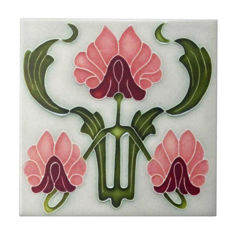 Art Nouveau Style Ceramic Tile Pinkgreen Ceramic Tile Size Small