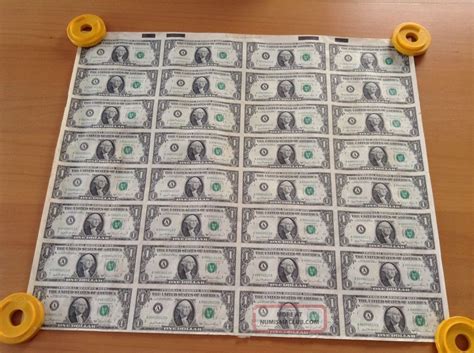 Uncut Sheet Of 32 Us 1 One Dollar Bills 1981