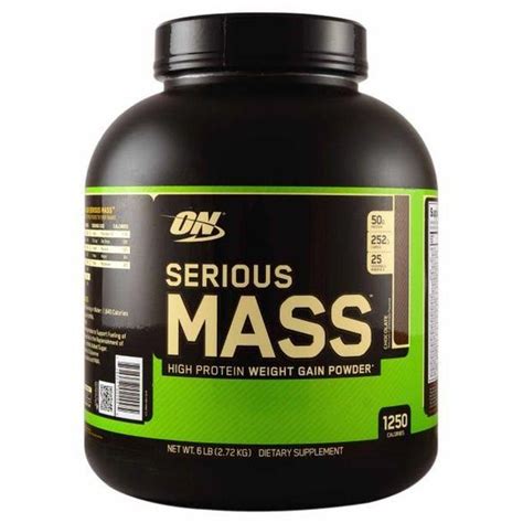 We've consolidated 1,250 calories, 50 grams of protein, 252 grams of carbohydrates, 25 vitamins & minerals, glutamine and creatine into every serving. Optimum Nutrition ON Serious Mass Gainer 6Lbs/2.72kg ...