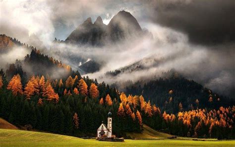 Nature Mist Landscape Italy Alps Church Clouds