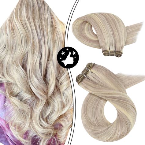 Moresoo Weft Blonde Hair Extensions Human Hair Double Weft Weave Bundles Hair Weft