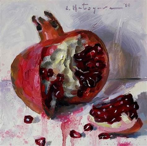 Daily Paintworks Pomegranate On White Original Fine Art For Sale