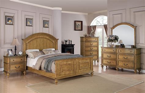 C202571keset Emily Oak Collection King Or Queen Size 4pc Bed Room Suite Bed Dresser Mirror