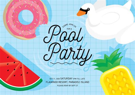 Pool Party Invitation Card Template Custom Designed Illustrations ~ Creative Market