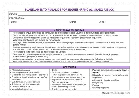 Planejamento Anual De Português 4º Ano Alinhado à Bncc Artofit