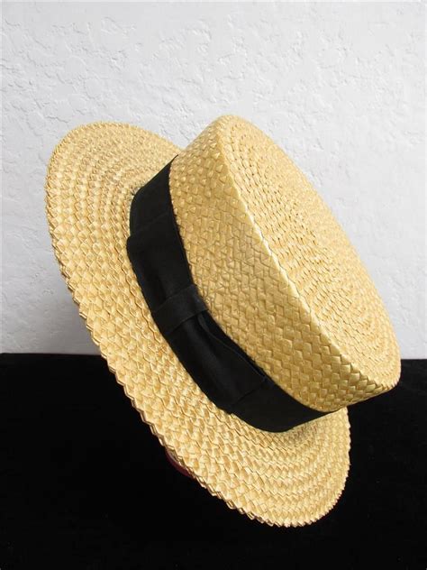 1930s The Stetson Special Mens Boater Skimmer Hat With Black