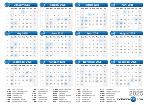 Yearly Calendar One Page 2025