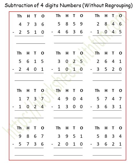 Maths Class 4 Subtraction Of 4 Digits Numbers Without Regrouping