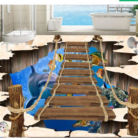Buy Custom Flooring 3d Underwater World Dug Bamboo Dolphin 3d Living