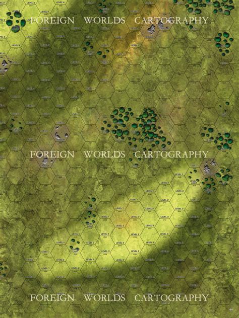 Rolling Grasslands Battletech Compatible Hexagonal Wargame Map 36x48