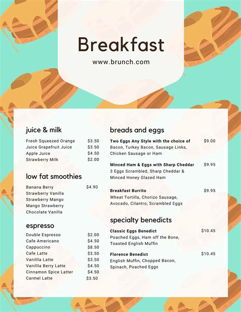 Free Custom Printable Breakfast Menu Templates Canva