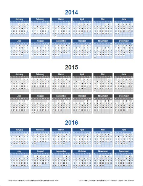 3 Year Calendar Printable