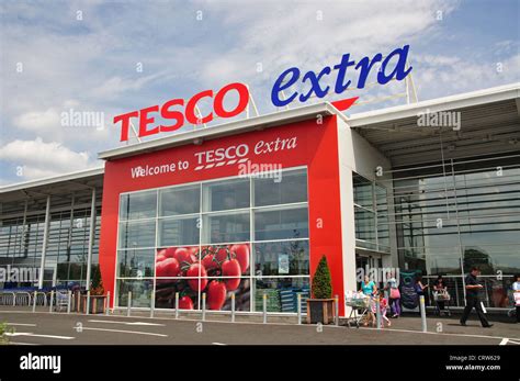 Entrance To Tesco Extra Supermarket Ashford Surrey England United