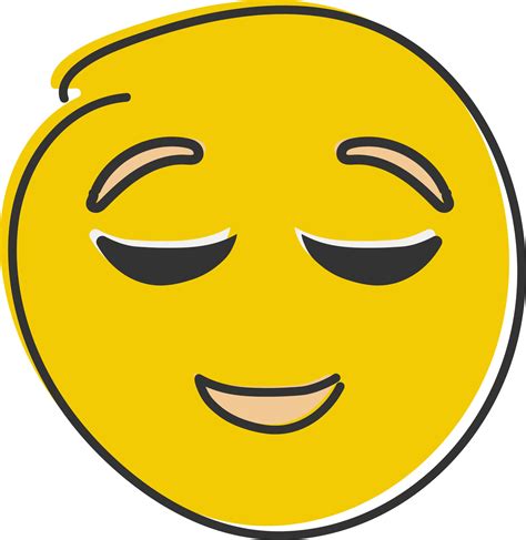 Calm Emoji Relieved Emoticon Peaceful Face With Closed Eyes And Smile Hand Drawn Flat Style