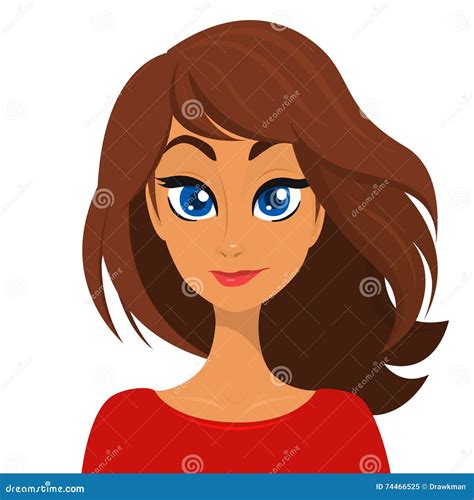 Vector Cartoon Illustration Of A Beautiful Woman Portrait With Brown