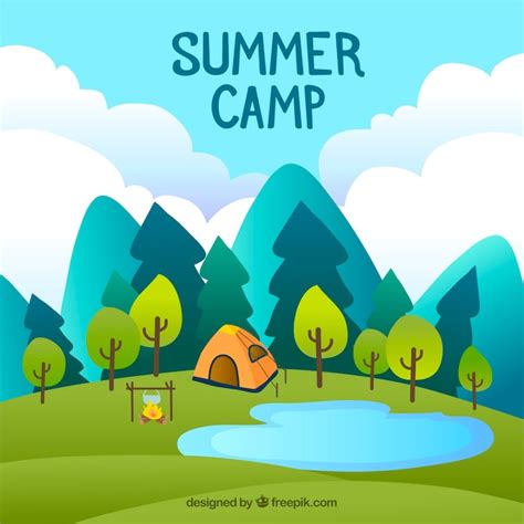 Free Vector Summer Camp Background With Tent And Nature