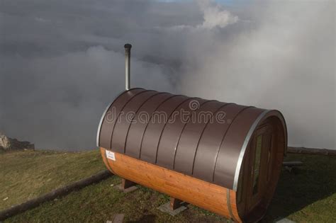 A Sauna At Rifugio Lagazuoi With Mountain Landscape On Background Dolomites Italy Editorial