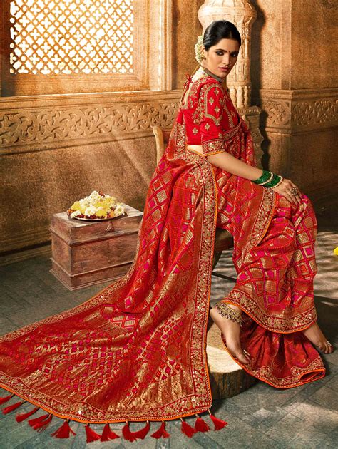 red silk all over designer woven saree with heavy work lace in 2020 saree saree shopping