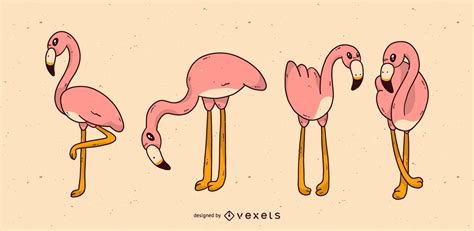 Cute Flamingo Cartoon Set Vector Download