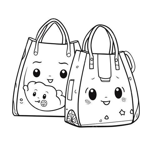 Two Cute Bags Coloring Pages Outline Sketch Drawing Vector Bags