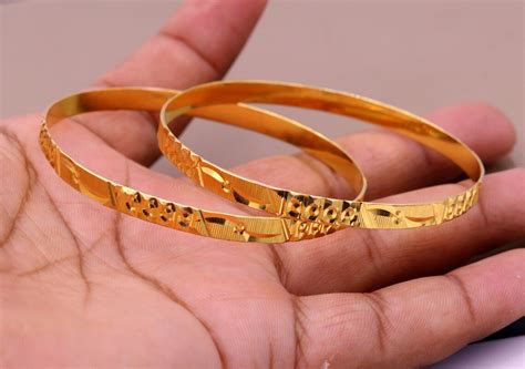 Genuine 22kt Yellow Gold Handmade Solid Bangle Bracelet Kada Etsy