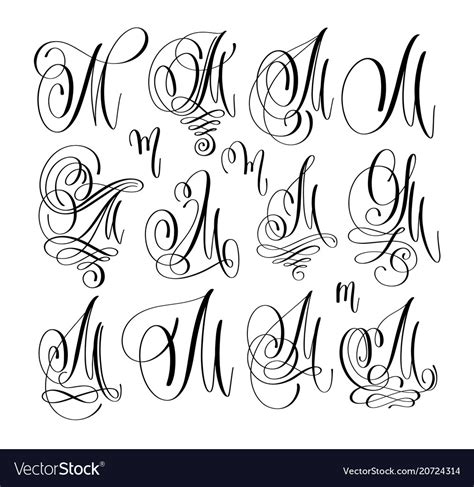 Calligraphy Lettering Script Font M Set Hand Vector Image