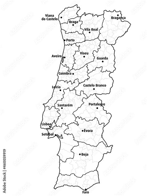 Mapa Portugal Com Regiões E Concelhos Distritos Stock Vector Adobe Stock