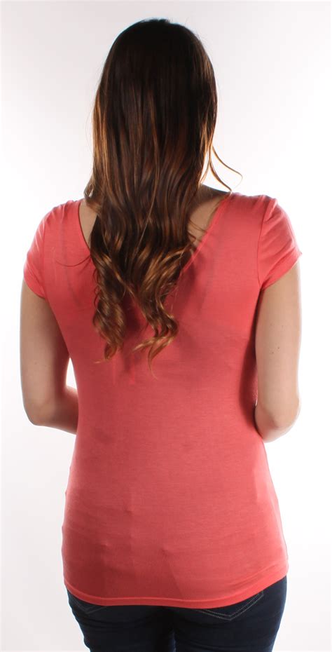 ultra flirt womens new coral scoop neck cap sleeve t shirt casual top m b b ebay