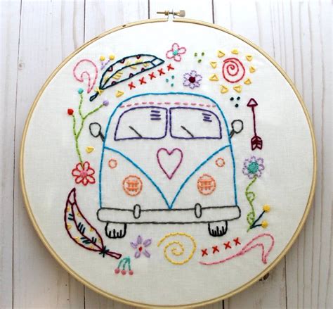 Hippy Van Hand Embroidery Pattern Pdf Pattern Embroidery Design Vw
