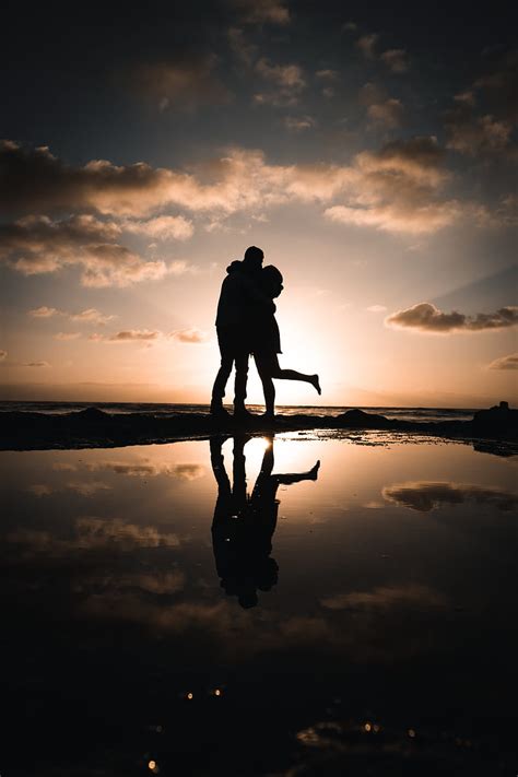 Kissing Couple Silhouette Sunset