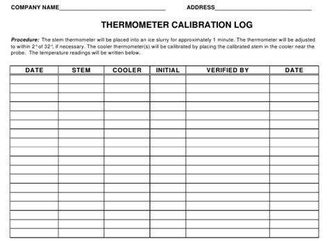 Rhode Island Thermometer Calibration Log Download