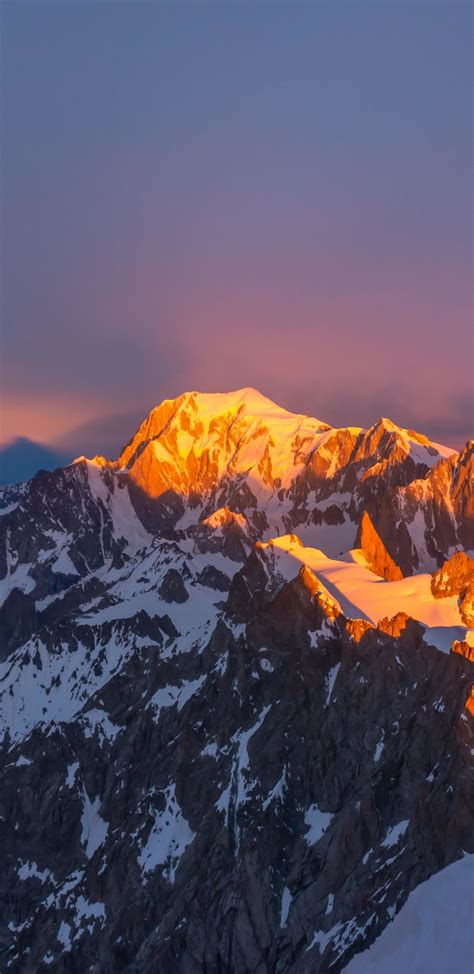 Download Glacier Mountains Peak Glow Nature Sunset 1440x2960