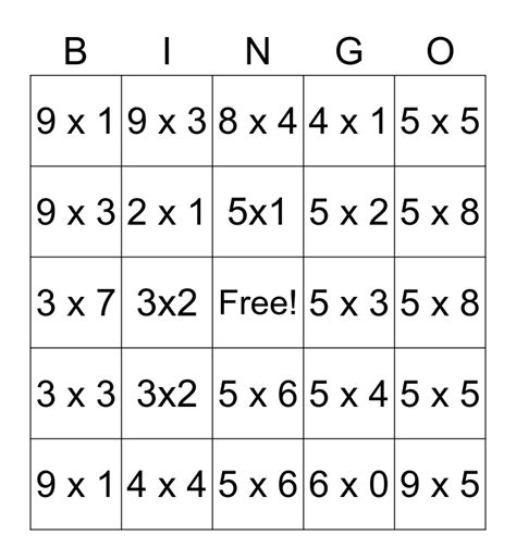 Bingo Da Multiplicação Bingo Card