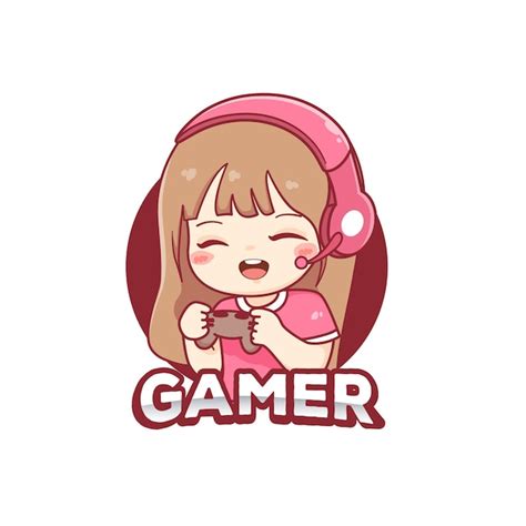 Premium Vector Cute Kawaii Gamer Girl Cartoon Playing Game Console Esport Logo