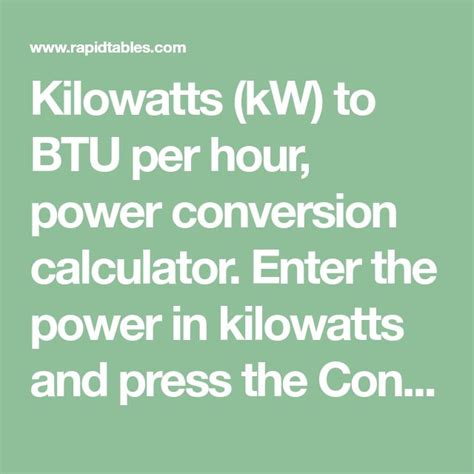 Kilowatts Kw To Btu Per Hour Power Conversion Calculator Enter The
