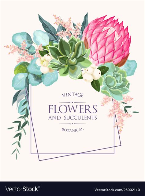 Vintage Wedding Card With Flowers And Succulents Vector Image