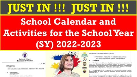 Just In School Calendar And Activities For The School Year Sy 2022 2023 Implementing