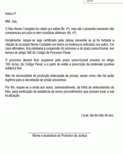 Referência De Petição De Manifestação Do Mp Sobre Suspensão Do Processo