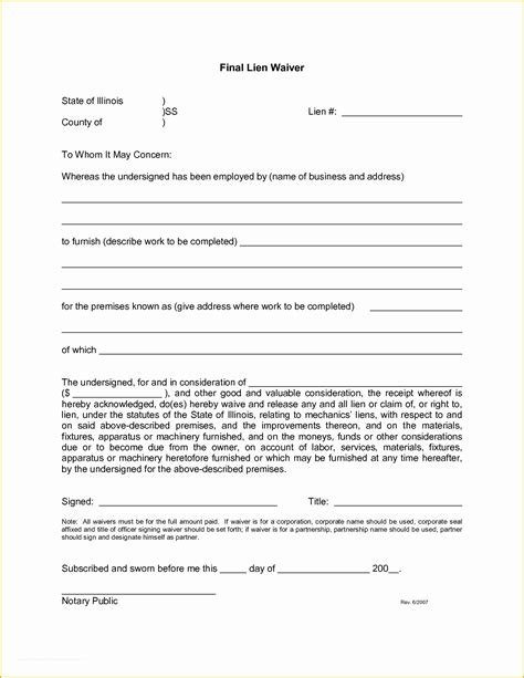 Free Lien Release Form Template Of Best S Of Free Lien Waiver Release