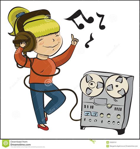 Cartoon Girl Listen Music And Dansing Stock Vector
