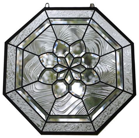 This panel can be ordered with no hooks on request so it may be mounted. 20" x 20" All Clear Stained Glass Octagon Beveled Window ...