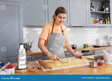 Woman Cooking Food And Baking On Kitchen At Home Stock Image Image Of