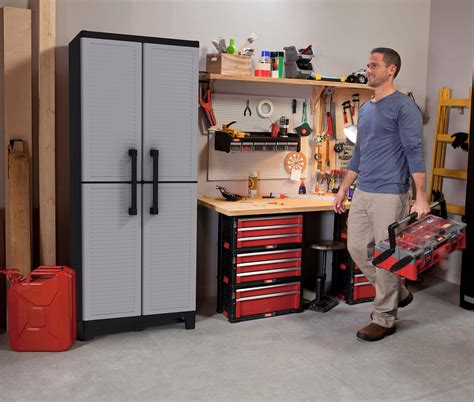 Keter Space Winner Grey Garage Storage Cabinet With Doors And Shelves