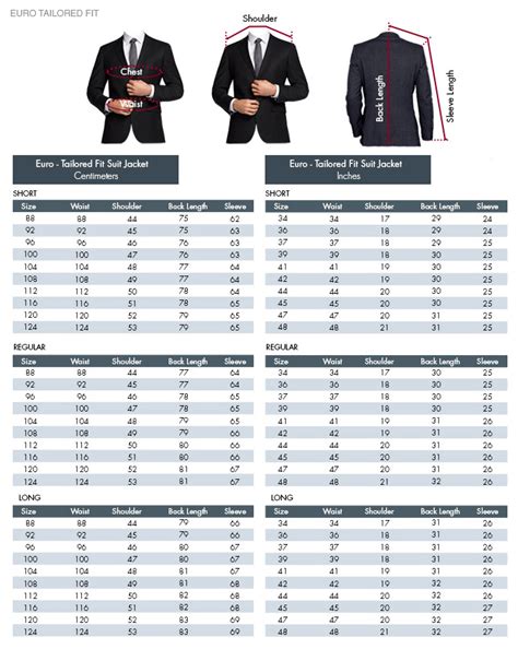 Mens Suit Size Chart Australia Size Fit Guide Body Glove To
