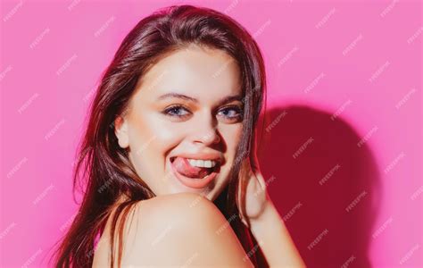 Premium Photo Sexy Girl Showing Tongue Woman Emotions Sensual Female Portrait Isolated