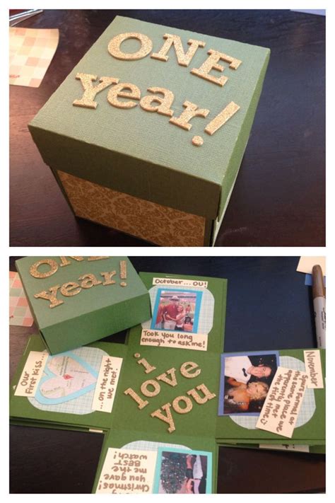 Two Pictures Of A Green Box With The Words One Year On It