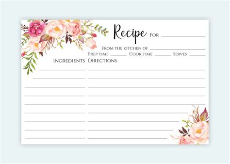 4x6 Recipe Cards Template Pink Peonies Bridal Shower 4 X 6 Recipe Card