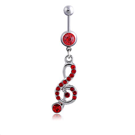 Unique Womens Rhinestone Music Note Dangle Navel Belly Button Bar Ring