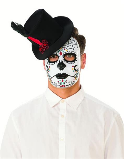 Mens Day Of The Dead Adult Sugar Skull Costume Mask With Hat Walmart