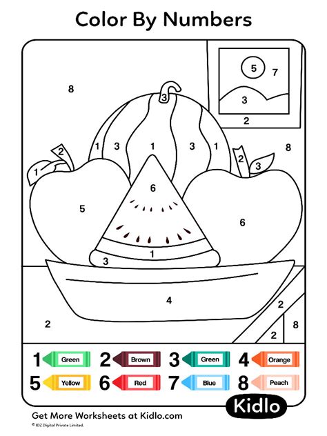 Images Coloring By Numbers Worksheet Of Fruits And Vegetables